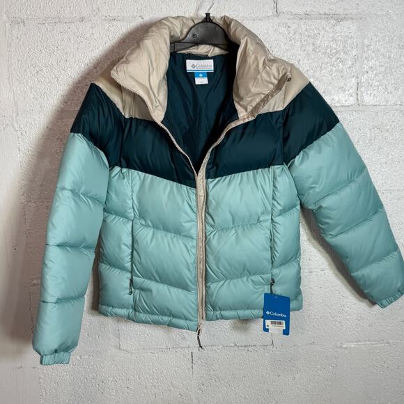 Columbia Women's Puffect colorblock Insulated Jacket Aqua Haze, Nigh Small $180 - Picture 3 of 7